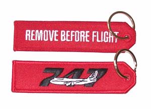 Remove Before Flight/747 Embroidered Key Ring Banner