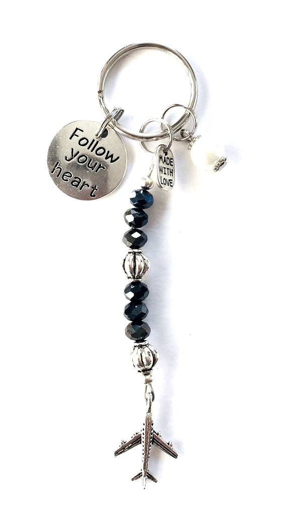 Follow Your Heart Charm Keychain - Black