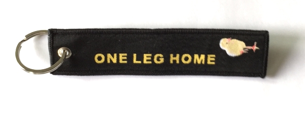 "One Leg Home"  Black Embroidered Key Ring Banner