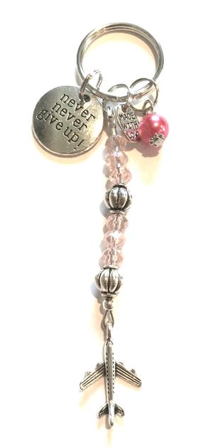 Never Give Up Charm Keychain - Pink